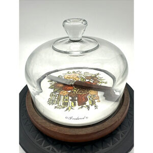 Vintage Goodwood Teak Wood Cheese Board Tray Glass Dome Cloche Lid